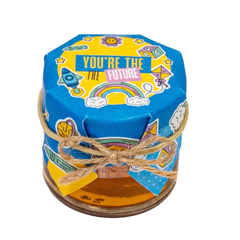 HoneySpree Future You mini honey jar with children's milestone messaging