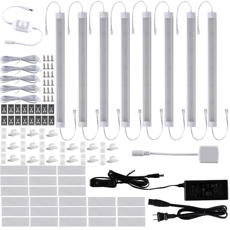 AIBOO 11 inch 24V Linkable LED Kitchen Cabinet Light with Dimmer and Adapter 8 Lights installed under shelves