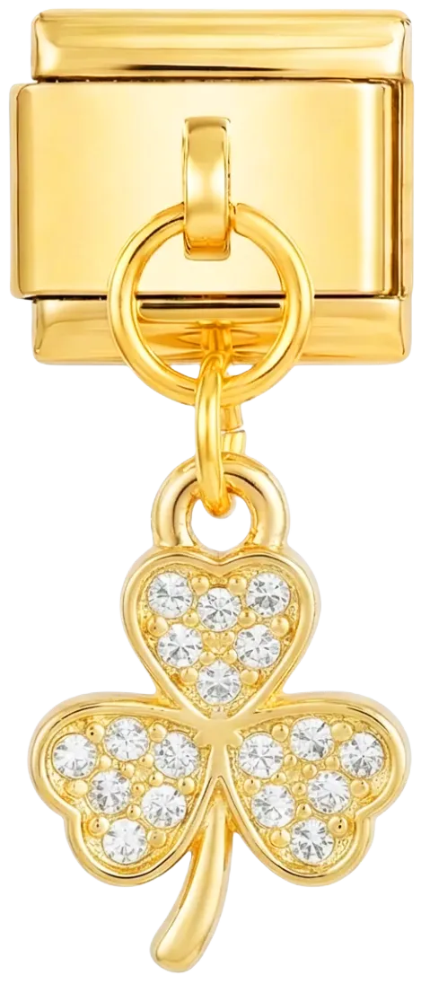 Charms Official 3 Leaf Clover with Stones Hanging on Gold dangle charm