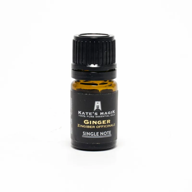 Kates Magik Ginger Essential Oil bottle with steam distilled dried root oil