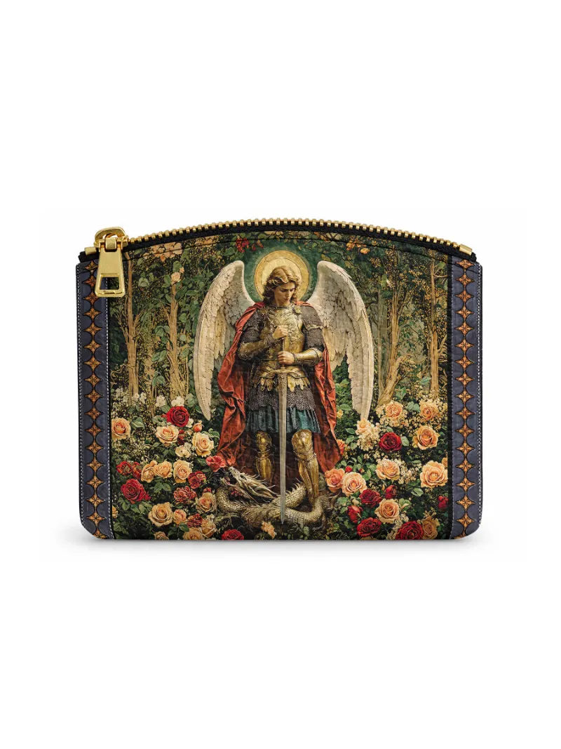 Catholight Archangel's Triumph Leather Rosary Pouch with faith-inspired design