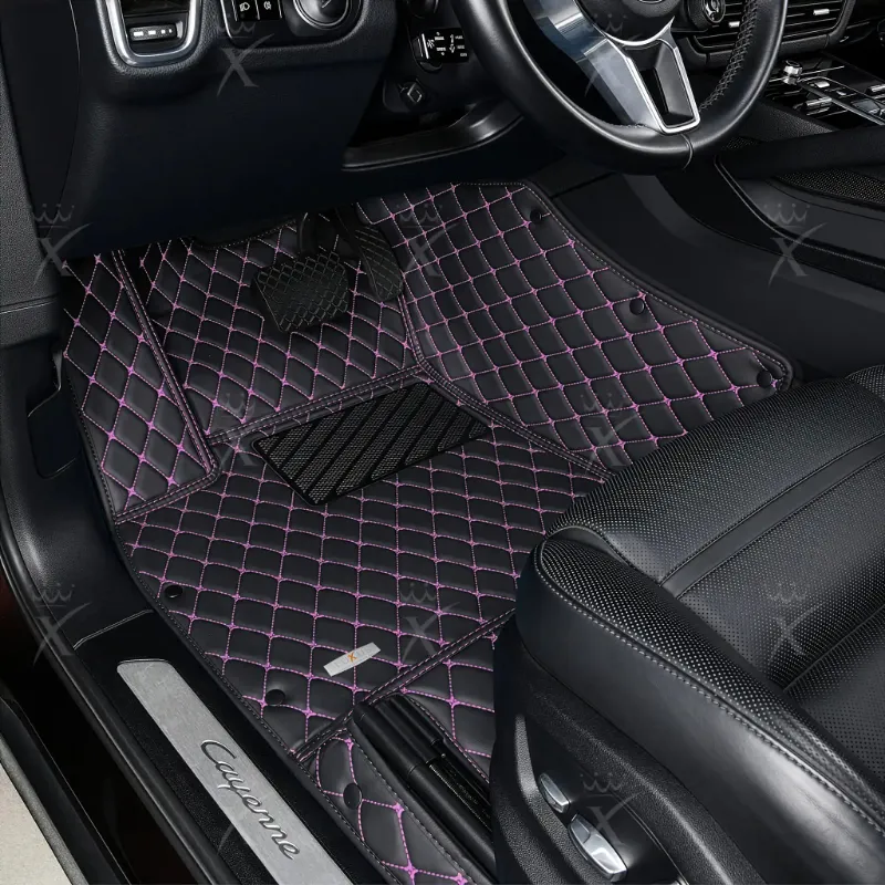 Luxus Car Mats Diamond Series floor mats in black with purple diamond stitching