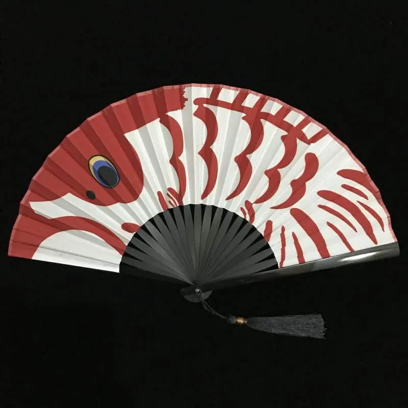 Foxtume Japanese Folding Fan Carp Streamer hand fan with silk bamboo and Koinobori design