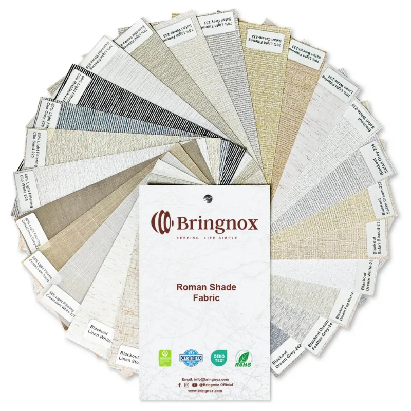 Bringnox Motorized Blinds Roman Fabric Swatch samples showing color and weave options