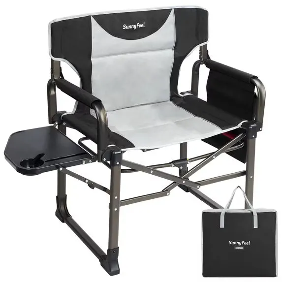 SunnyFeel Outdoor Oversized Camping Directors Chair in black with side table and pocket