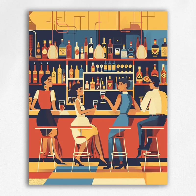 Maikoo Art Amber Tavern paint by numbers kit showing a warmly lit tavern interior scene