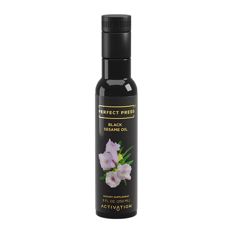 Activation Products Perfect Press Black Sesame Oil bottle, 250ml cold-pressed seed oil