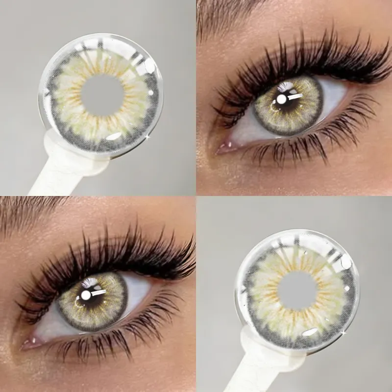 EYESFAV Dolphin Gray 1 Year colored contact lenses with a soft silver-gray shimmer on a model's eye