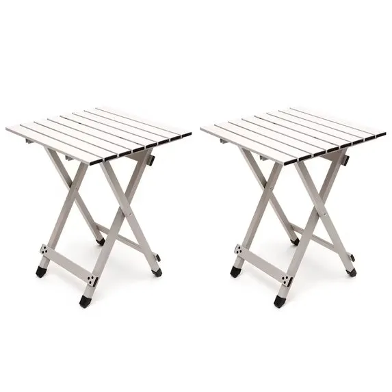 SunnyFeel Outdoor Aluminum Folding Camping Table, 18 inch Side Table Small Lightweight Portable 2 Pack Gray