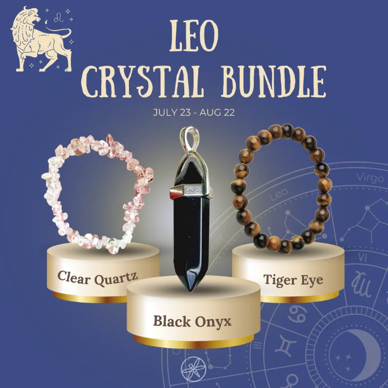 Turix Leo Zodiac Crystal jewelry set with two bracelets and black onyx pendant necklace