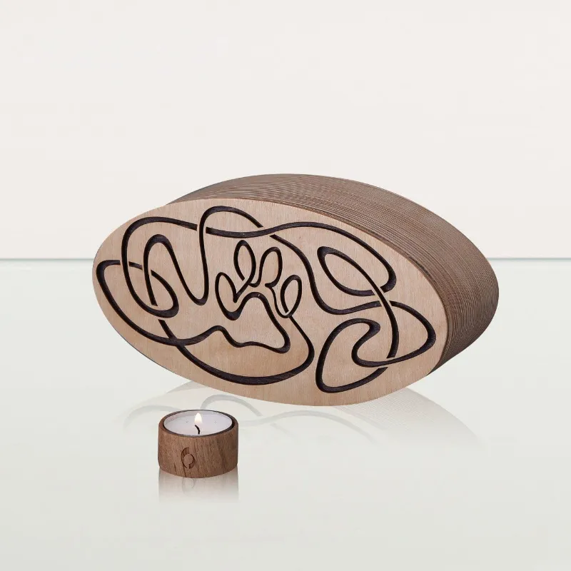 Pulvis Art Urns Cosmic Paw Cremation Urn plywood pet urn with paw print design