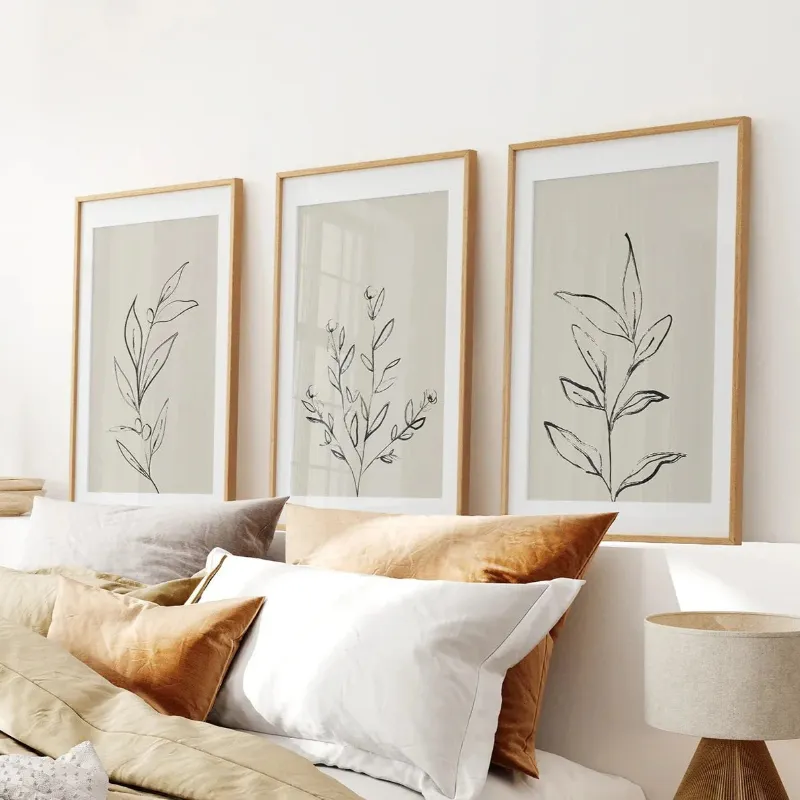 Wall Art Set 3 Piece Contemporary Art Set of Posters. One Line Drawing - botanical one-line art prints