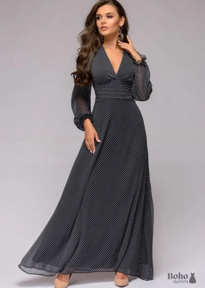 Boho Dress Black Boehmian Bridesmaid Dress, product photo of the black boho bridesmaid gown