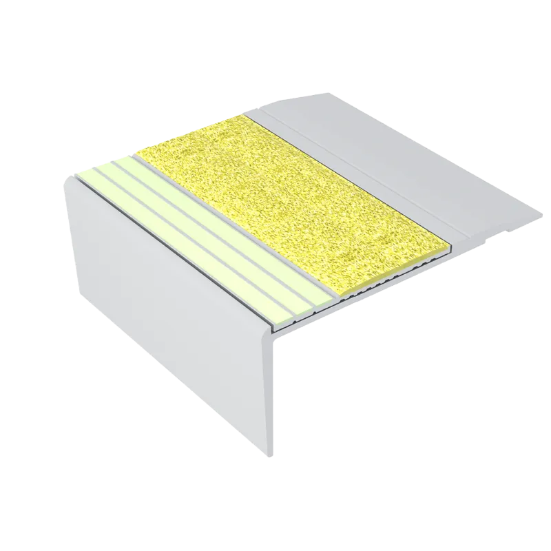 ComposiGrip Ecoglo F4B151 3.2 inch Wide Photoluminescent Flat Stair Nosing with Yellow Insert on emergency egress stairs