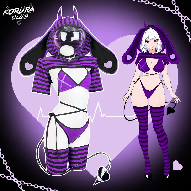 Koruraclub Demon Bunny Bikini KO135 in black knit with thigh-highs and tail