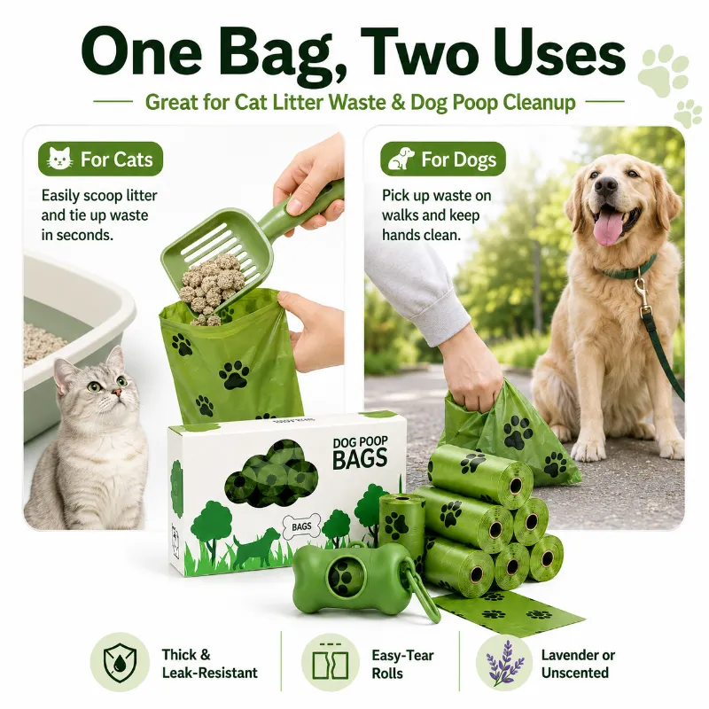 4FurBaby Pet Waste Bags for Dogs & Cats rolls with a bag tied around scooped pet waste
