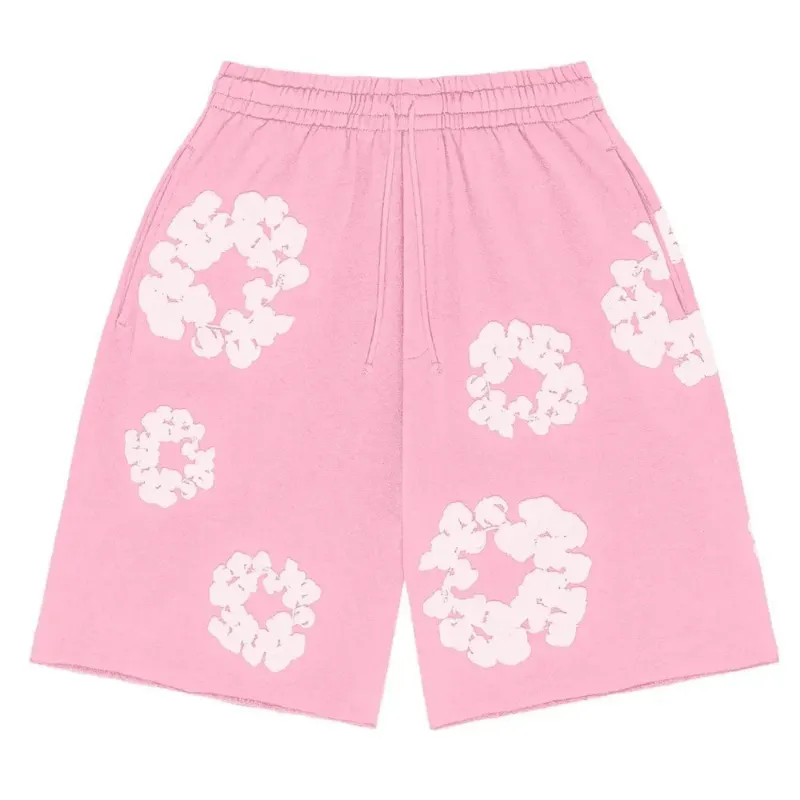 AfewVibe Denim Tears The Cotton Wreath Shorts Pink, pink shorts with white wreath print