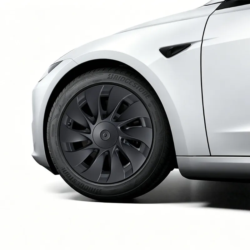 Tesstudio 18-inch turbine-style matte black wheel covers for Tesla Model 3 Standard Prismata wheels