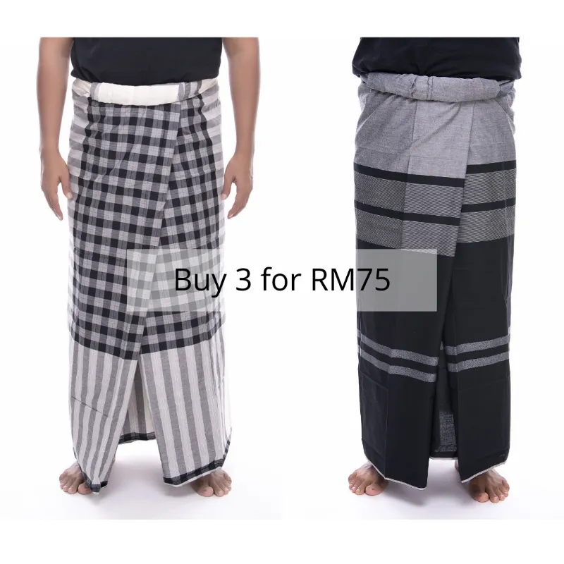 ZAAHARA (Set 3PCS) Kain Pelikat Lelaki Gajah Duduk black and white sarong three-piece set
