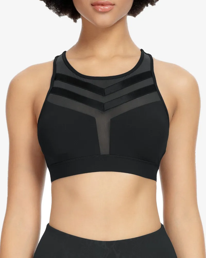 QUEENIEKE Mesh Wirefree Hooked Back Sports Bra 8203B in neutral tone
