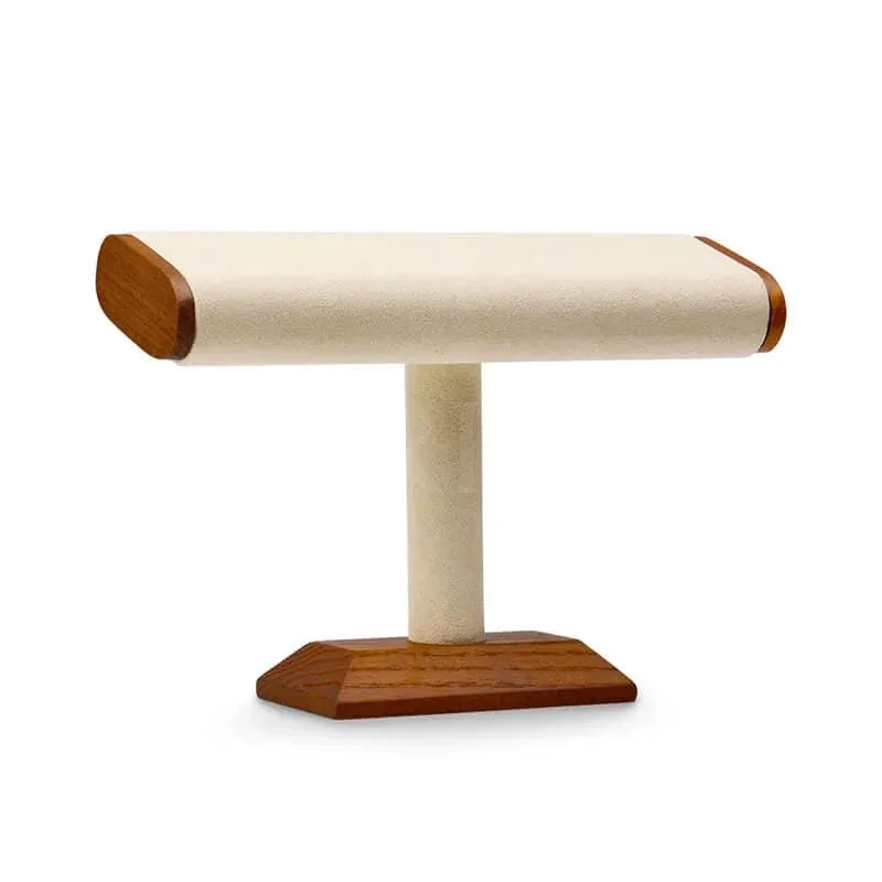 Rotation Horlogère Porte Montre Crème Chic, cream microfiber and oak wood watch holder displaying four watches