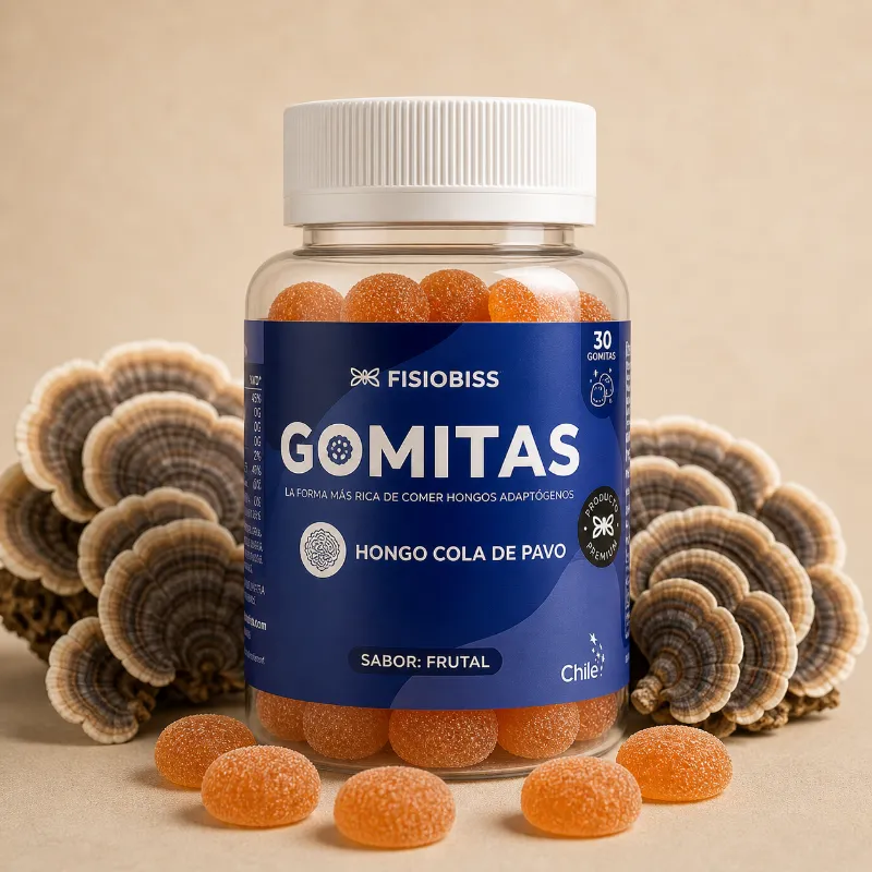 Fisiobiss Gomitas Cola de Pavo gummy supplement bottle with turkey tail mushrooms