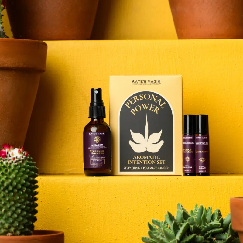 Kates Magik Personal Power aromatic intention set with mist and two anointing oils for confidence
