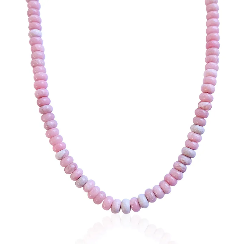 DORSYA Rose Bloom Pink Opal Beaded Necklace with blush-toned natural gemstone beads on gold chain