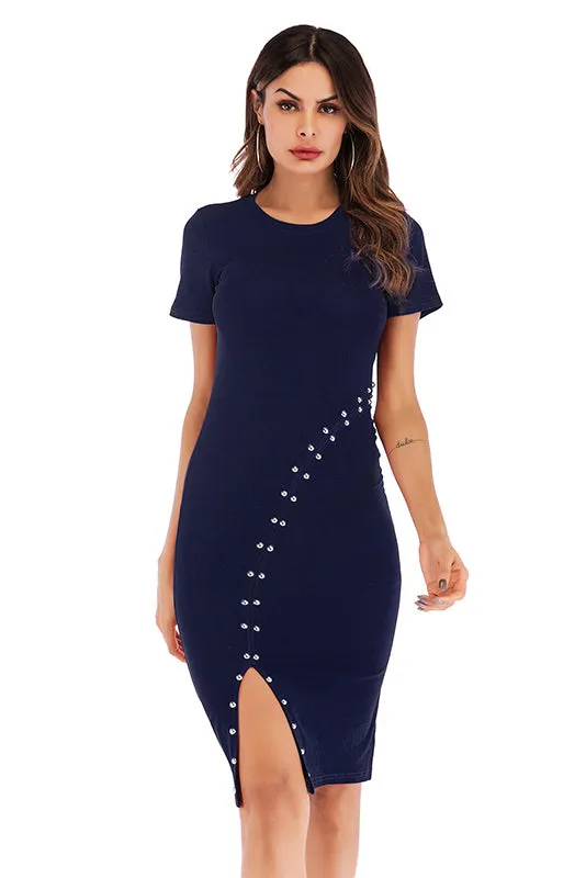 Mislish Black Slit Beaded Slim Fit Dress with beaded detail