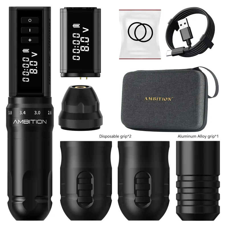 Ambition Tattoo HUNTER K1 Wireless Tattoo Pen Machine with adjustable stroke lengths and battery display