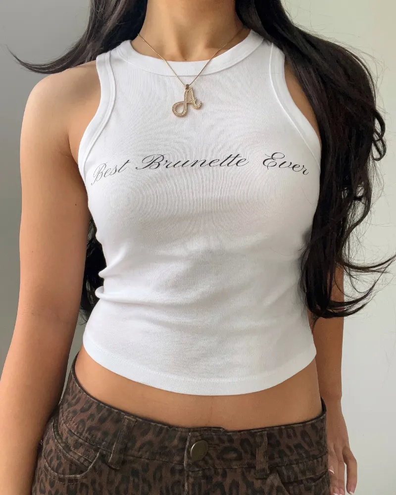 Bit By Angie Best brunette ever tank in White showing racer back design