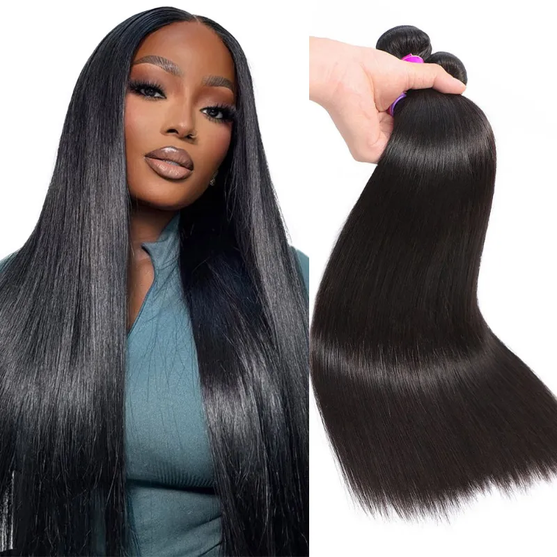 Megalook 10A 3/4 Bundles Straight Hair Brazilian human hair bundles weave extensions
