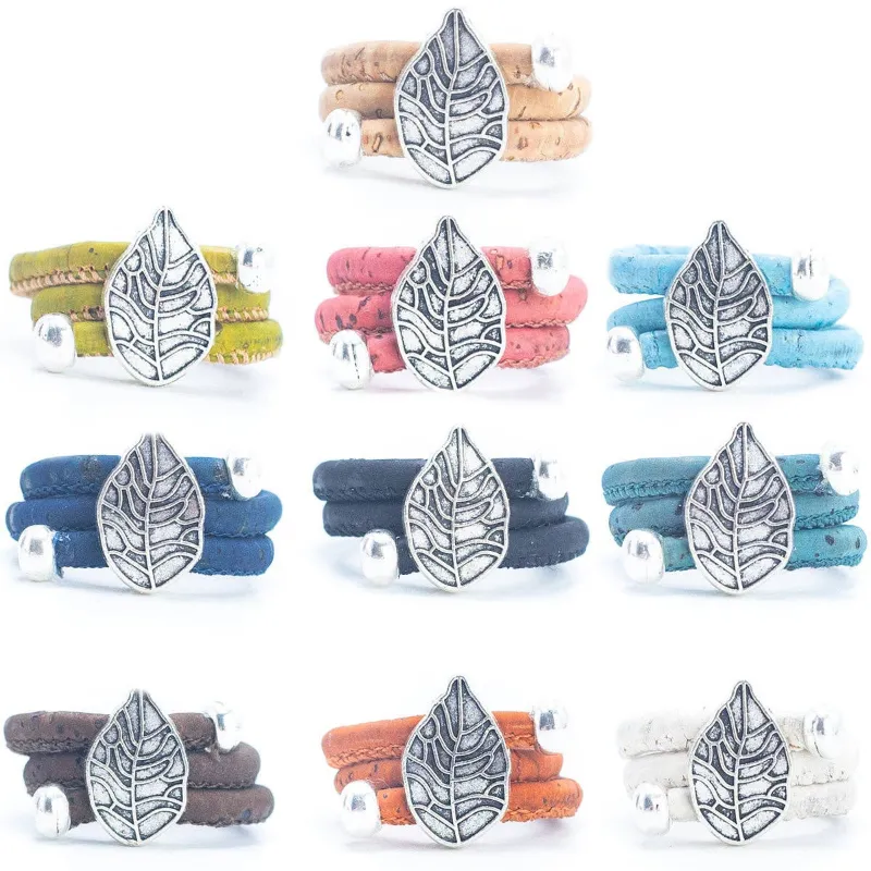 Corkadia Colorful Leaves handmade cork ring with leaf charm on adjustable cork cord