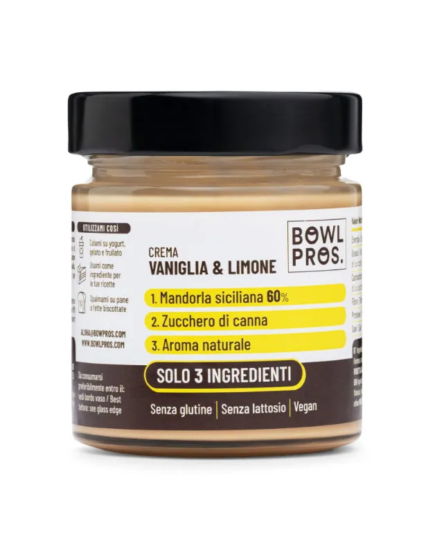 Vegaliano Lemon and Vanilla Spread, 200gr jar of almond spread