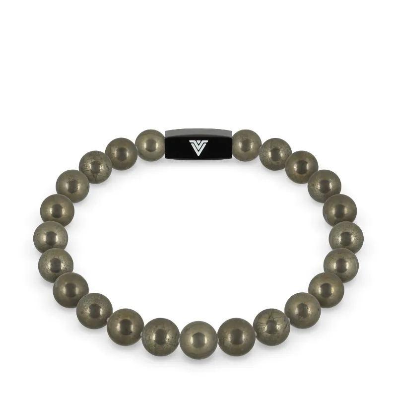 VOLTLIN Pyrite Stretch Bracelet showing natural pyrite beads on clear elastic cord