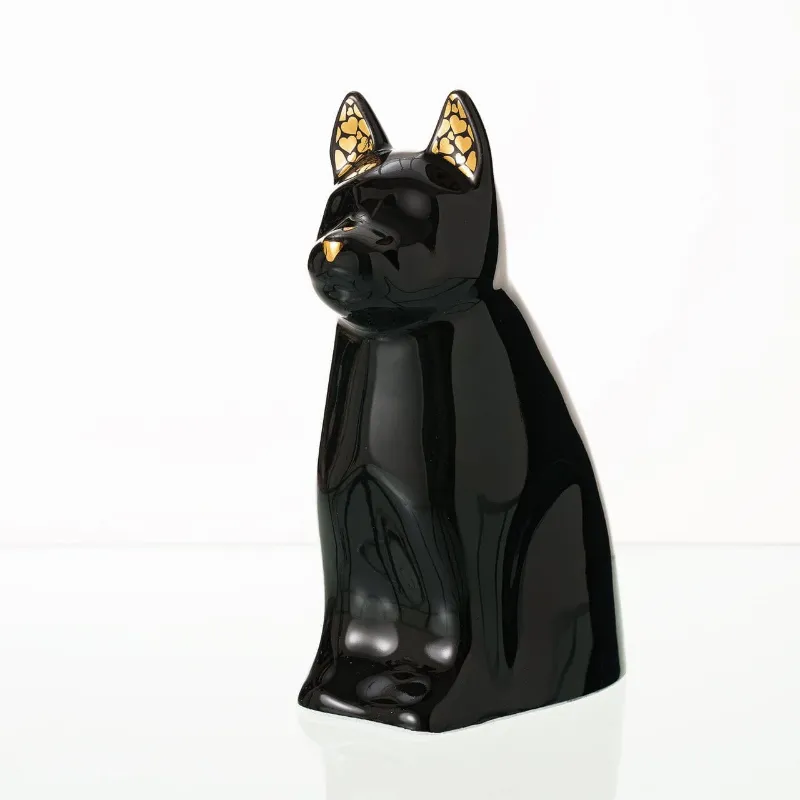 Pulvis Art Urns Barkley Pet Urn for Dog in black ceramic with gold finish accents