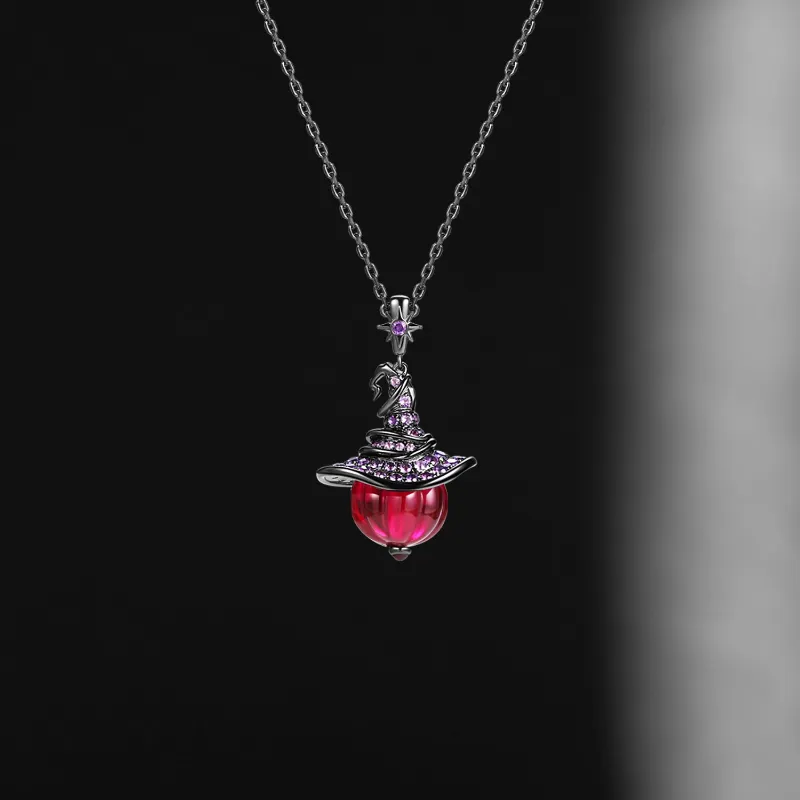 Starlandus Jack-O-Skull Gothic pumpkin shaped lab ruby wicked pumpkin pendant necklace with skull detail