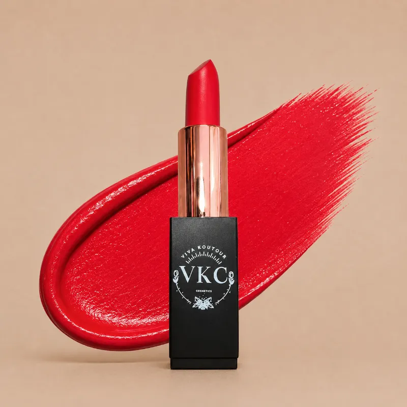 Viva Koutour Cosmetics Scarlet Cream Lipstick bold red shade