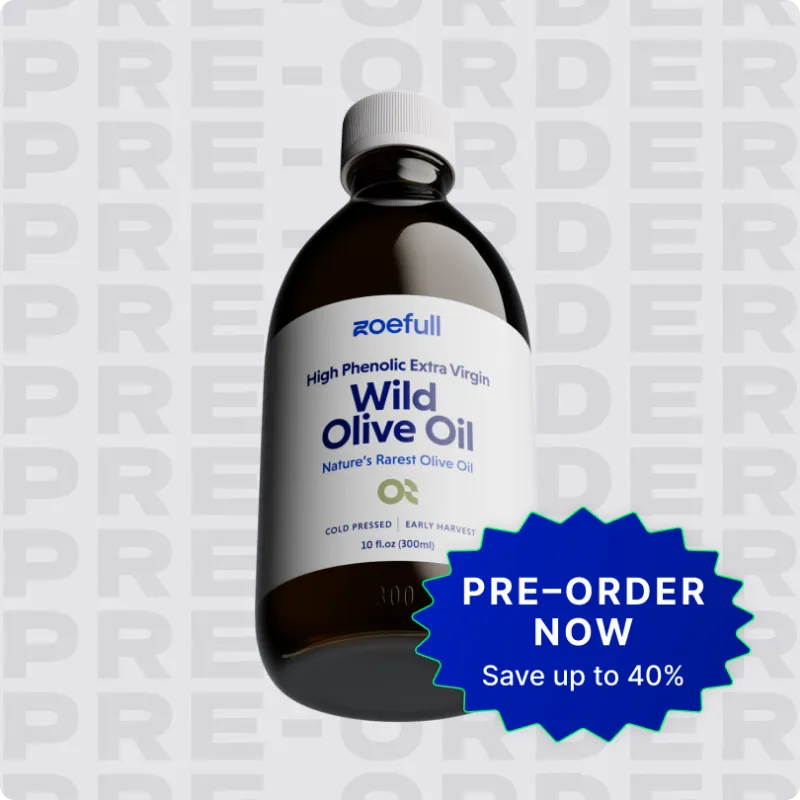 Zoefull Wild Olive Oil bottle showing dark green unfiltered oil from Greece