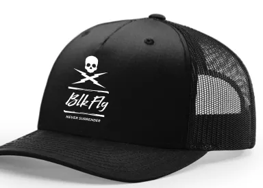 BLK FLG King Cap shown from front, crown-inspired logo on structured cap