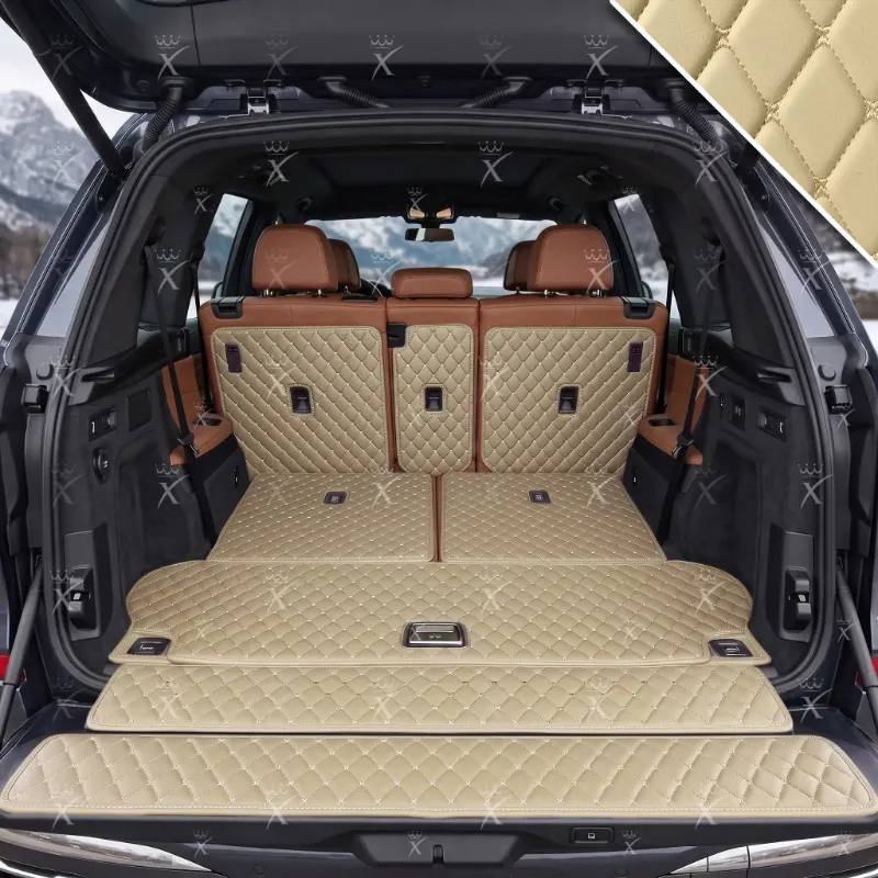 Luxus Car Mats XtendFit Diamond Trunk Mat in Cream Beige covering trunk floor and seatbacks