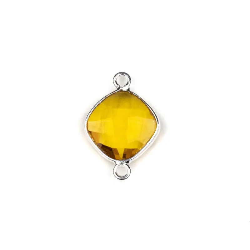 Cherry Tree Beads Citrine rounded diamond link with silver plated brass bezel