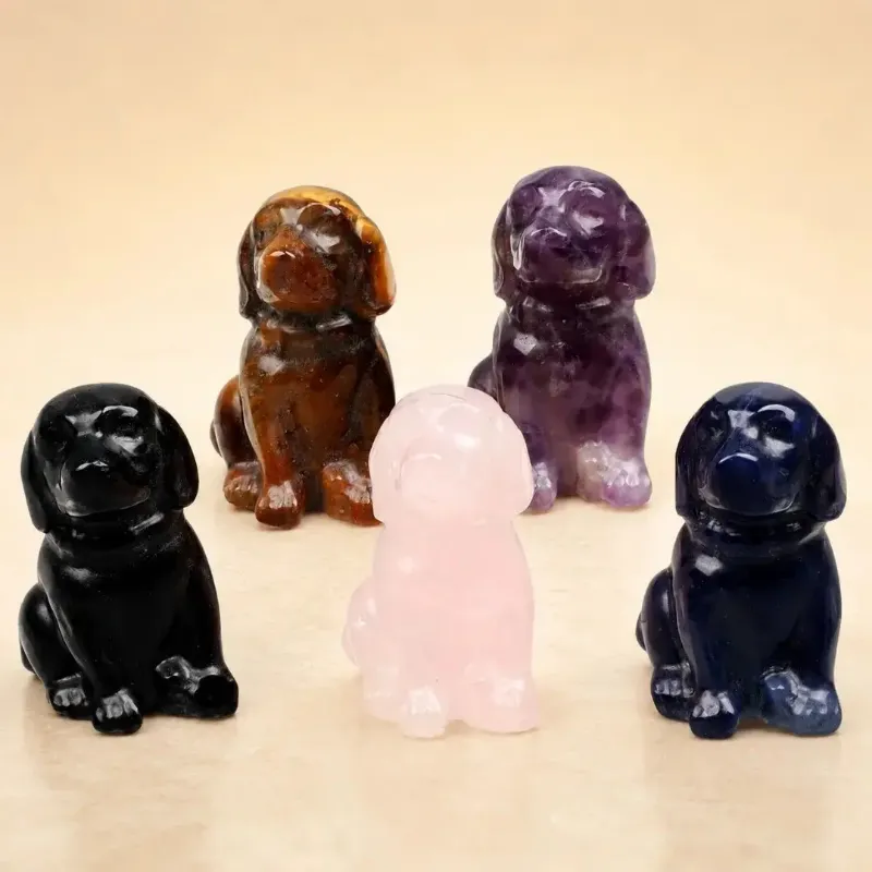 Hairsofly Shop Crystal Stone Dog Figurine 1.5 inch hand-carved black obsidian puppy