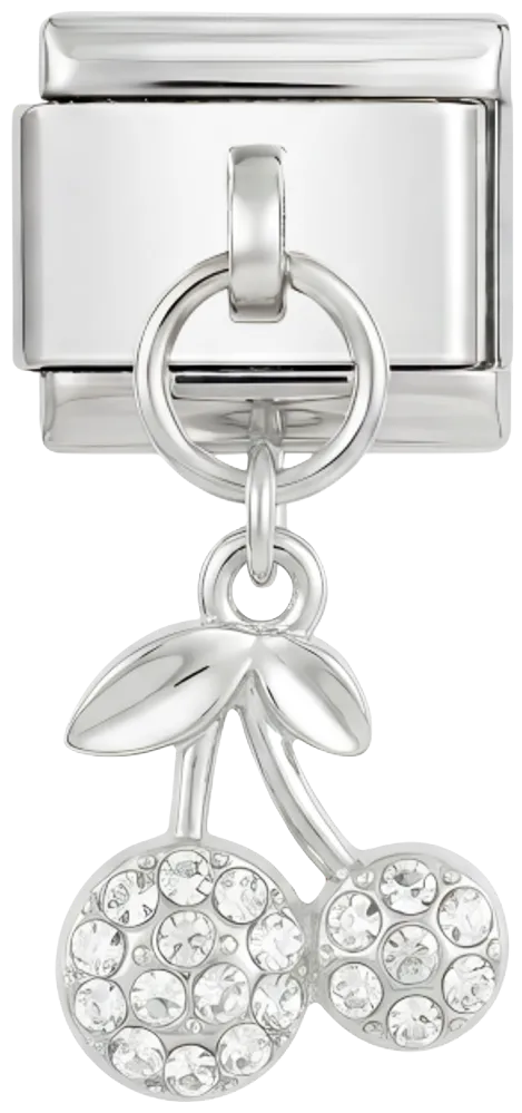 Charms Official Cherry with Stones on Silver charm pair with white stones