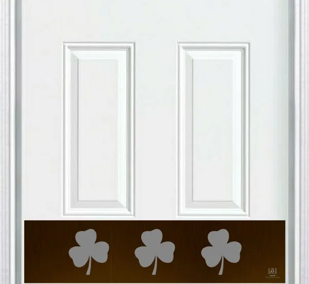 Deck the Door Decor Shamrock Engraved Door Kick Plate with three-leaf clover design on durable aluminum