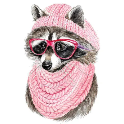 Varvikas 5D Diamond Painting 20×30 cm, Raccoon with Glasses (LC009e) showing a grey raccoon in vibrant pink accessories on finished sparkly 