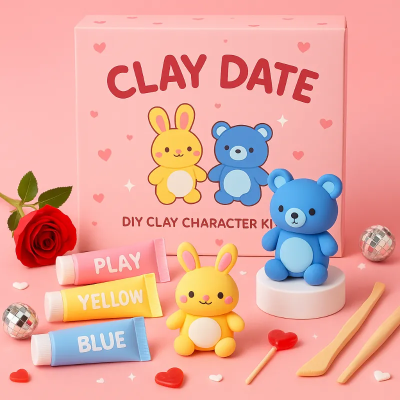 FabuLove Clay Date Kit with sculpting materials and finished clay character examples