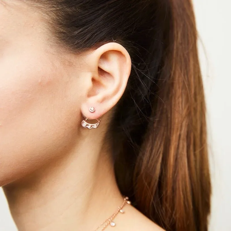 Amorium Jewelry Alexa Simple Silver Ear Jacket Earrings in Rose Gold, two-piece design