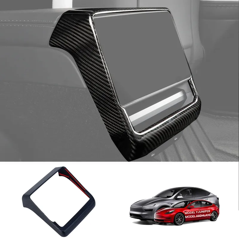 Tesstudio Carbon Fiber Rear AC Vent Cover protecting Tesla rear console with 3K carbon weave finish