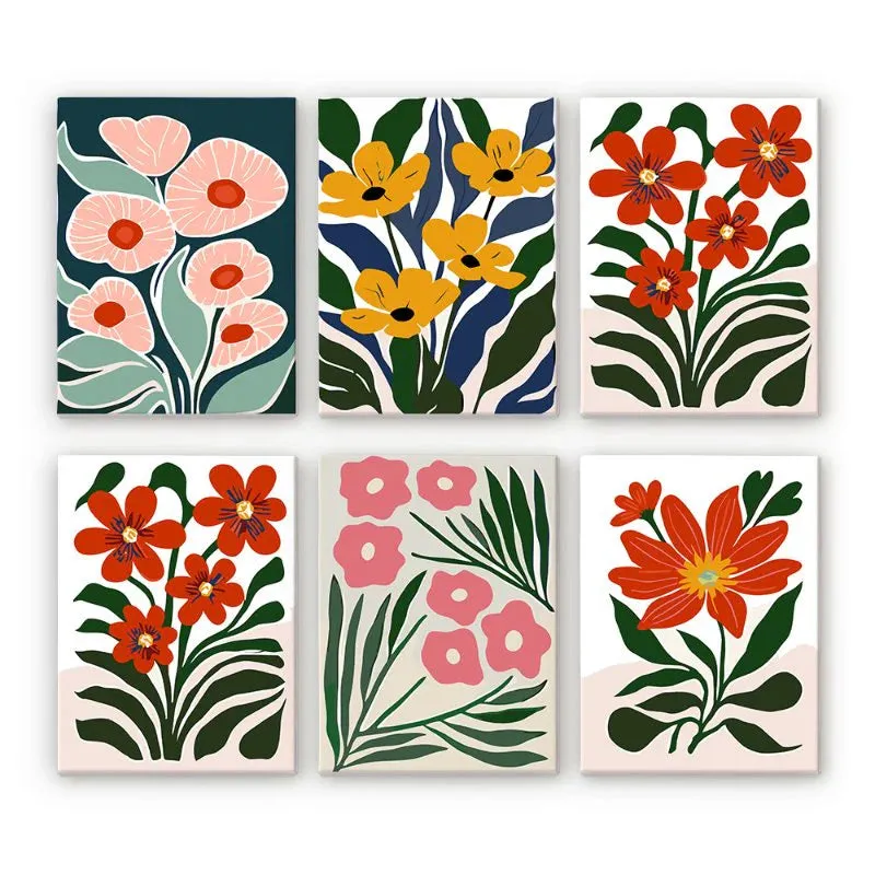 Maikoo Art 6 Mini Paintings Gorgeous Flower Set showing six small floral paint by numbers canvases